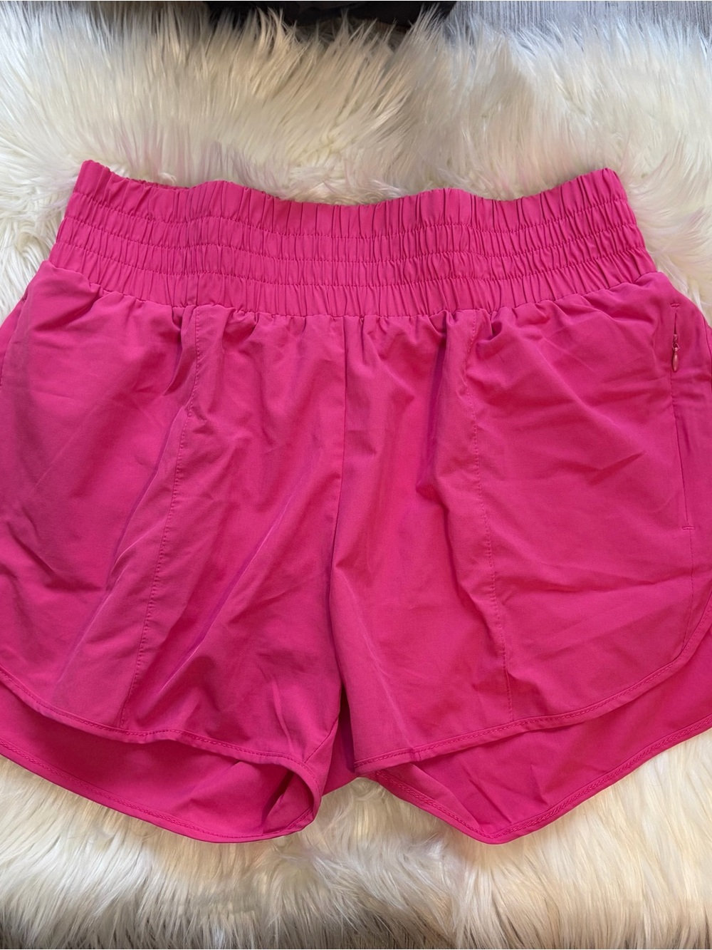 Amazon Women’s Athletic Shorts in Bright Pink with Smocked Waist